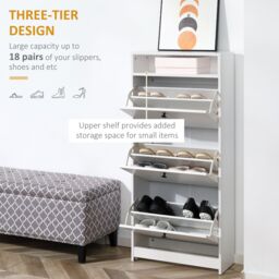 HOMCOM Shoe Storage Cabinet Footwear Rack Organiser with 3 Flip up Drawers in White - thumbnail 4