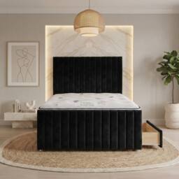 "Somnior Eleanor Velvet Divan Bed Mattress 2 Draw 54"" Headboard 22"" Footboard in Black - Size: Single" - thumbnail 2