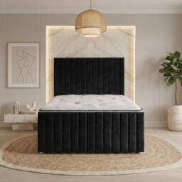 "Somnior Eleanor Velvet Divan Bed Mattress 2 Draw 54"" Headboard 22"" Footboard in Black - Size: Single" - thumbnail 5