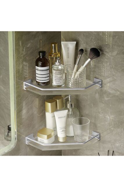 Living and Home Acrylic Corner Shower Caddy Adhesive Wall Mounted Bathroom Shower Shelf Organizer in Silver - image 1