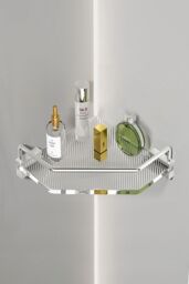Living and Home Acrylic Corner Shower Caddy Adhesive Wall Mounted Bathroom Shower Shelf Organizer in Silver - thumbnail 6