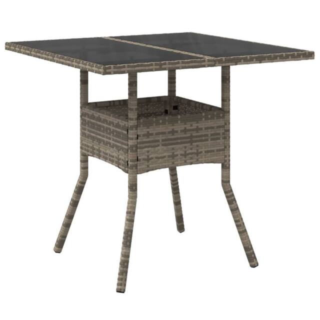Berkfield Home Garden Table with Glass Top Grey 80x80x75 cm Poly Rattan - Size: 80 x 80 x 75 cm - image 1
