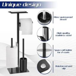 NESTLUNE Free Standing Stainless Steel Toilet Paper Holder in Black - Size: 180 cm width x 180 cm drop
