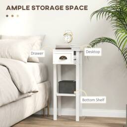 HOMCOM 2-Tier Side Tables Set of 2 with Drawer Shelf for Living Room, White - thumbnail 4