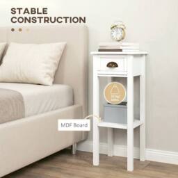 HOMCOM 2-Tier Side Tables Set of 2 with Drawer Shelf for Living Room, White - thumbnail 6