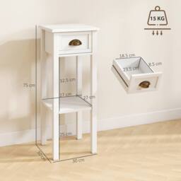 HOMCOM 2-Tier Side Tables Set of 2 with Drawer Shelf for Living Room, White - thumbnail 3