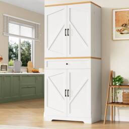 Fascinate Modern Tall Kitchen Sideboard Storage Cabinet - White Wood Grain - thumbnail 1
