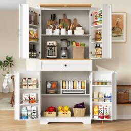 Fascinate Modern Tall Kitchen Sideboard Storage Cabinet - White Wood Grain - thumbnail 6