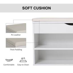 Wyld Haus Sokari White Shoe Storage Bench Padded Seat & Hidden Compartment - thumbnail 7
