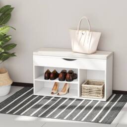Wyld Haus Sokari White Shoe Storage Bench Padded Seat & Hidden Compartment - thumbnail 3