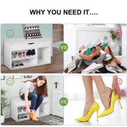 Wyld Haus Sokari White Shoe Storage Bench Padded Seat & Hidden Compartment - thumbnail 8