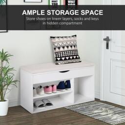 Wyld Haus Sokari White Shoe Storage Bench Padded Seat & Hidden Compartment - thumbnail 6