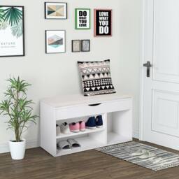 Wyld Haus Sokari White Shoe Storage Bench Padded Seat & Hidden Compartment - thumbnail 9