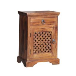 Jaipur Furniture Ltd Ganga Latic Jali Bedside with Left Side Door - Sheesham Wood - L31 x W45 x H65 cm - Honey Dark Finish in Brown - thumbnail 1