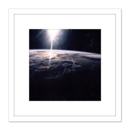 Artery8 NASA Sunlight Over Earth Discovery Orbiter 8X8 Inch Square Wooden Framed Wall Art Print Picture with Mount in White - thumbnail 1
