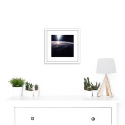 Artery8 NASA Sunlight Over Earth Discovery Orbiter 8X8 Inch Square Wooden Framed Wall Art Print Picture with Mount in White - thumbnail 2