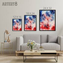 "Artery8 Stars & Stripes USA Fireworks Framed Canvas Wall Art Print - Size: W12"" x H16""" - thumbnail 4