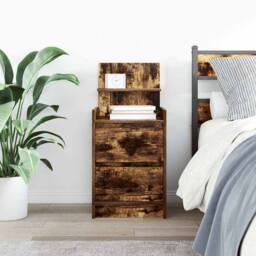 Berkfield Home Bedside Cabinet with 2 Drawers Smoked Oak 38x34x80 cm in Brown - Size: 38 x 34 x 80 cm - thumbnail 3