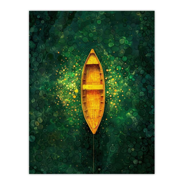 "Artery8 Wall Art Print Emerald Cove Cave Gold Sunlight Boat Aerial View Poster in Green - Size: W18"" x H24""" - image 1