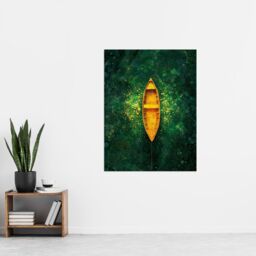 "Artery8 Wall Art Print Emerald Cove Cave Gold Sunlight Boat Aerial View Poster in Green - Size: W18"" x H24""" - thumbnail 4