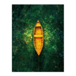 "Artery8 Wall Art Print Emerald Cove Cave Gold Sunlight Boat Aerial View Poster in Green - Size: W18"" x H24""" - thumbnail 1