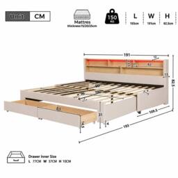 ModernLuxe Daybed with pull out guest bed, LED storage headboard & 2 drawers in Beige - Size: Single - thumbnail 6
