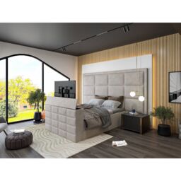 HOB Furniture Block Upholstered Tv Bed Frame, Luxury French Velvet, Pebble in Light Grey - Size: King - thumbnail 1
