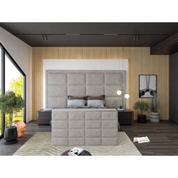 HOB Furniture Block Upholstered Tv Bed Frame, Luxury French Velvet, Pebble in Light Grey - Size: King - thumbnail 2