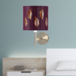 First Choice Lighting Set of 2 Brea - Antique Brass Wall Lights with Burgundy Fern Shades in Gold - thumbnail 3
