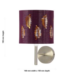 First Choice Lighting Set of 2 Brea - Antique Brass Wall Lights with Burgundy Fern Shades in Bronze - thumbnail 5