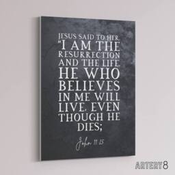 "Artery8 John 11 25 Jesus I Am The Bible Quote Canvas Wall Art Print in Grey - Size: W18"" x H24""" - thumbnail 2