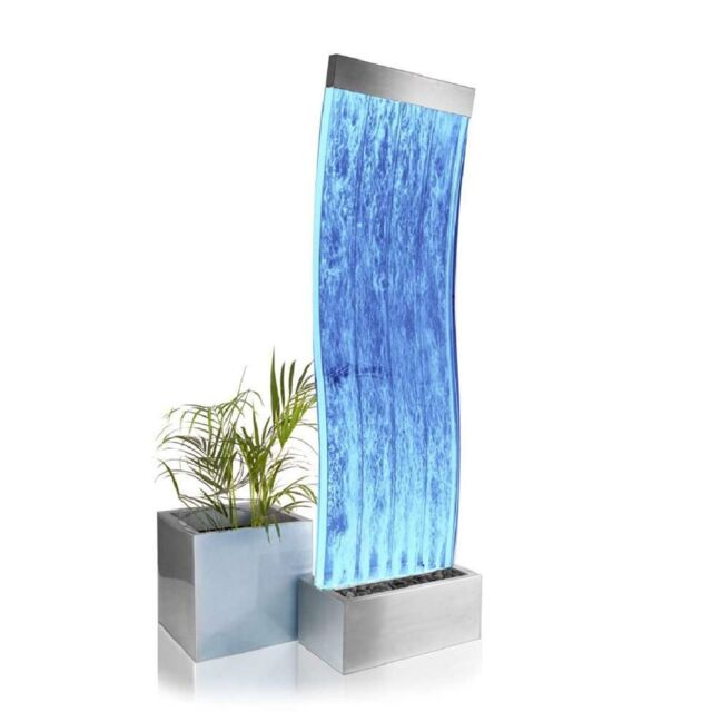 Primrose Cosmo Curved Bubble Water Feature Wall Colour Changing Indoor 183cm in Metallic Silver - image 1