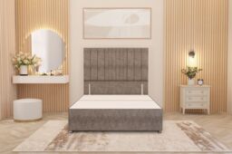 "Somnior Alexas Divan Bed Base with 54"" Floor Standing Headboard Tweed Fabric in Brown - Size: Small Single" - thumbnail 2