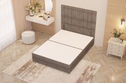 "Somnior Alexas Divan Bed Base with 54"" Floor Standing Headboard Tweed Fabric in Brown - Size: Small Single" - thumbnail 3
