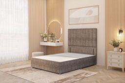 "Somnior Alexas Divan Bed Base with 54"" Floor Standing Headboard Tweed Fabric in Brown - Size: Small Single" - thumbnail 1