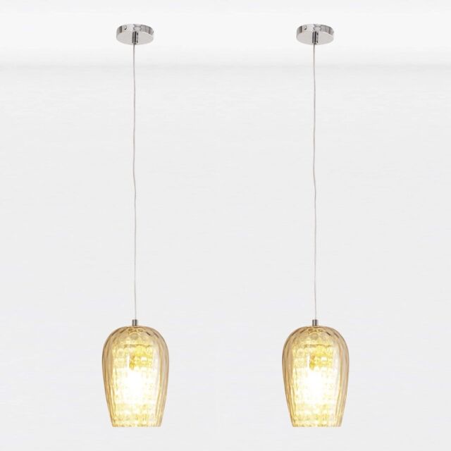 First Choice Lighting Set of 2 Dimpled Glass & Jewelled Pendant Lights in Silver - image 1
