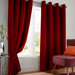 Luxury Living Velvet Thermal Blackout Eyelet Curtains Ready Made Pair in Red - Size: 168 cm width x 183 cm drop - thumbnail 7