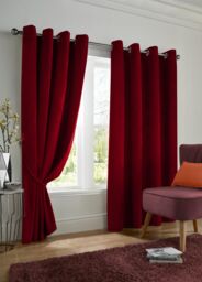 Luxury Living Velvet Thermal Blackout Eyelet Curtains Ready Made Pair in Red - Size: 168 cm width x 183 cm drop - thumbnail 1