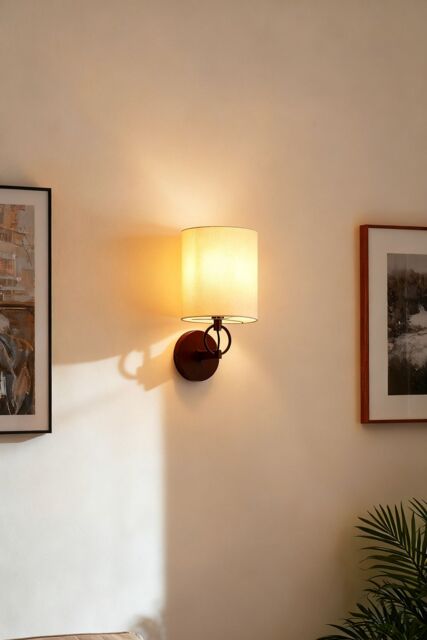 Living and Home Metal Wall Light with Fabric Lampshade in Black - image 1