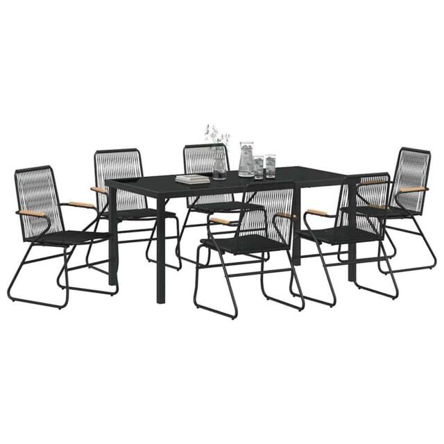 Berkfield Home Comfortable 7 Piece Garden Dining Set Black PVC Rattan - image 1