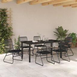 Berkfield Home Comfortable 7 Piece Garden Dining Set Black PVC Rattan - thumbnail 4