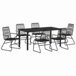 Berkfield Home Comfortable 7 Piece Garden Dining Set Black PVC Rattan - thumbnail 3