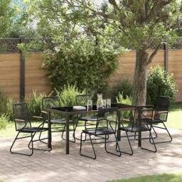 Berkfield Home Comfortable 7 Piece Garden Dining Set Black PVC Rattan - thumbnail 2
