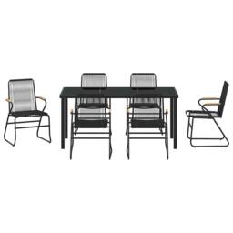 Berkfield Home Comfortable 7 Piece Garden Dining Set Black PVC Rattan - thumbnail 7