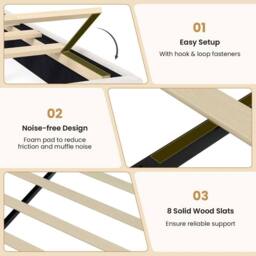 Costway King Size Bed Frame w/LED Lights Dutch Velvet Upholstered Platform Bed in Beige - thumbnail 9