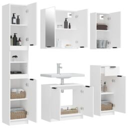 Berkfield Home 5 Piece Bathroom Cabinet Set White Engineered Wood - thumbnail 4