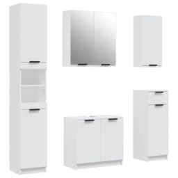 Berkfield Home 5 Piece Bathroom Cabinet Set White Engineered Wood - thumbnail 2