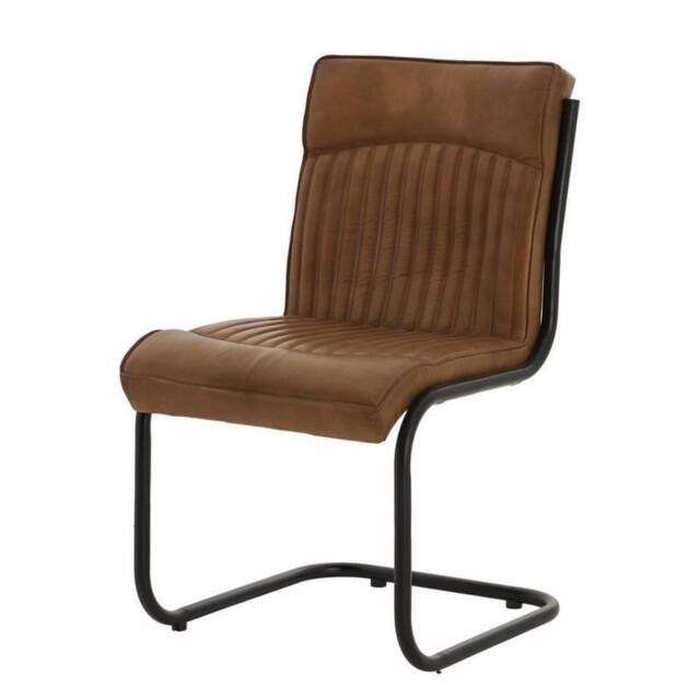Lemon Pavilion Furniture and Decor Billy Leather Dining Chair - Metal - L60 x W50 x H91 cm - Brown