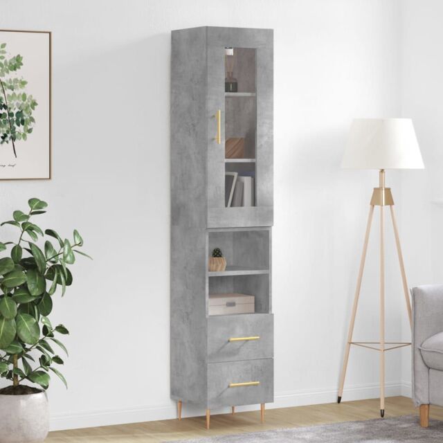 Berkfield Home Highboard Concrete Grey 34.5x34x180 cm Engineered Wood - image 1