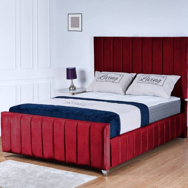 UK Bed Furniture Milano Slatted Base Upholstered Bed with 48 Inch Headboard in Maroon - Size: Super King - image 1